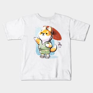 Teru teru bōzu - Shiba Inu Rain - Japanese Umbrella Dog Kids T-Shirt